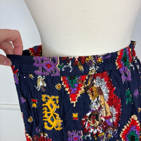 Vintage PullOn Maxi Skirt Tiered Pleated Sz M Southwestern Aztec Native American - Picture 4 of 14